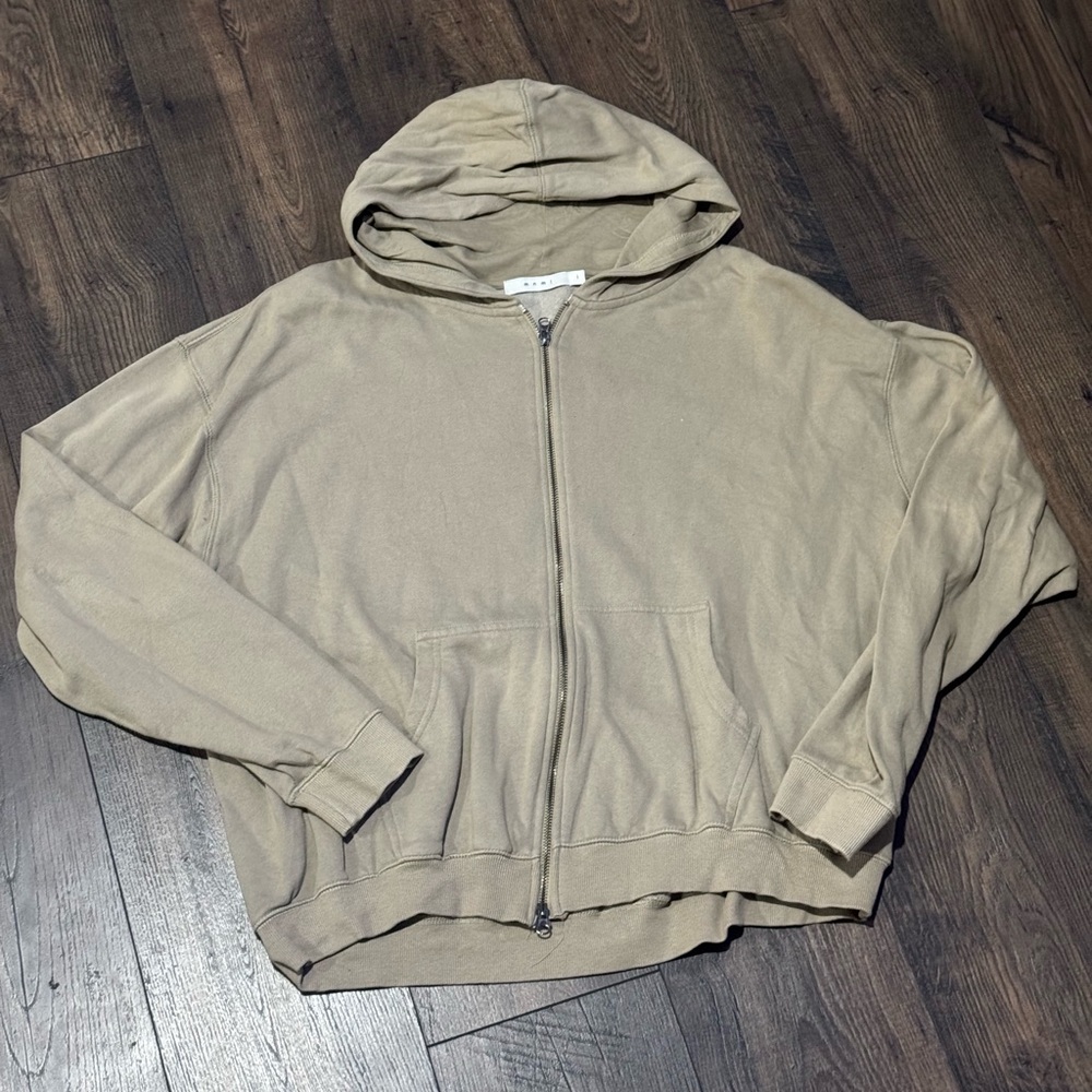 Beige Zip-Up Boxy Cropped Men’s Hoodie size Large